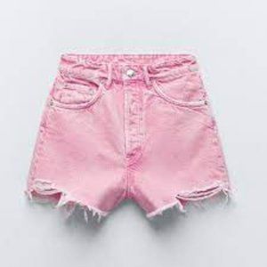 Zara Pink Frayed High Waisted Denim Shorts
